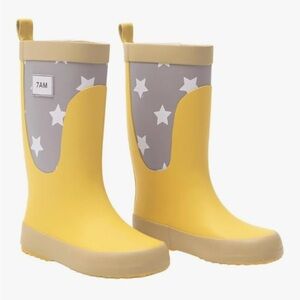 7AM Kids Yellow and Gray Starry Rain Boots